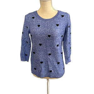 Women's Talbots Embroidered Heart Crewneck 3/4 Sleeve Sweater. Size Small